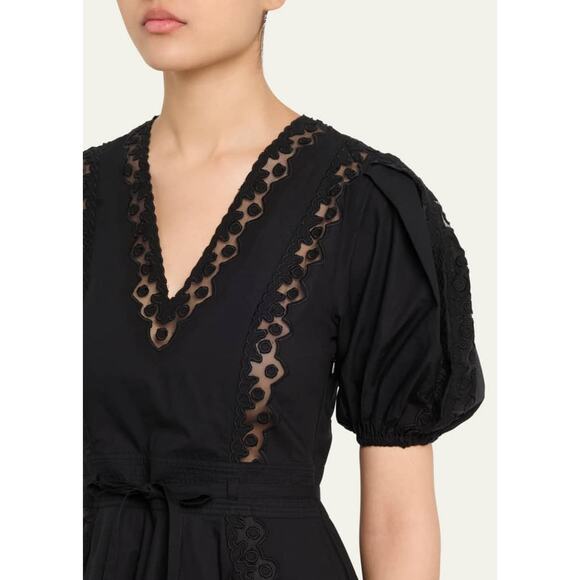 Ulla Johnson Camila Embroidered Trim Mini Dress in Black 0 - Picture 3 of 7